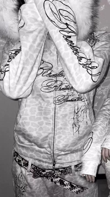 BORN1NH3LL Leopard Fur Zip Hoodie