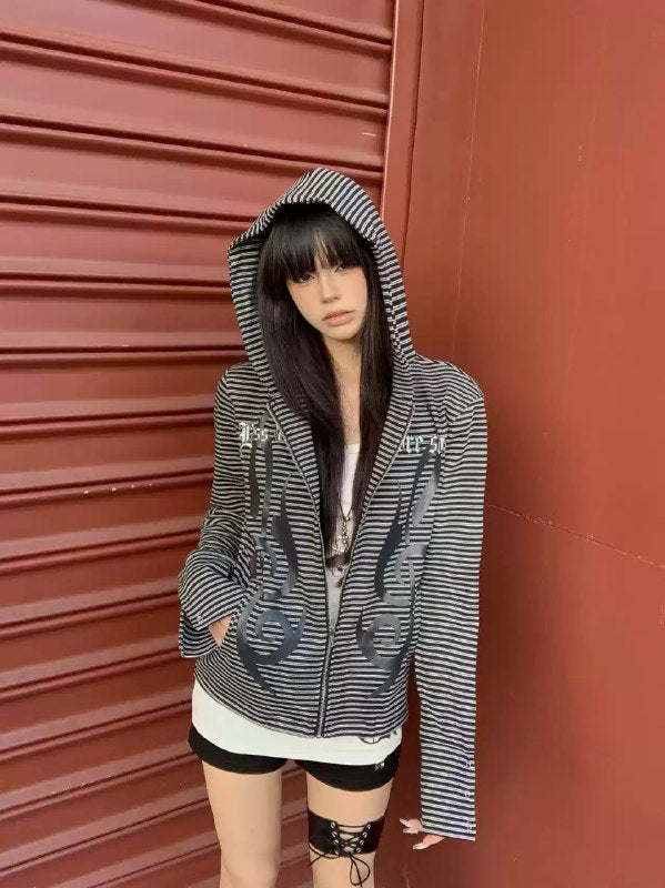 Totem Striped Zip-Up Hoodie