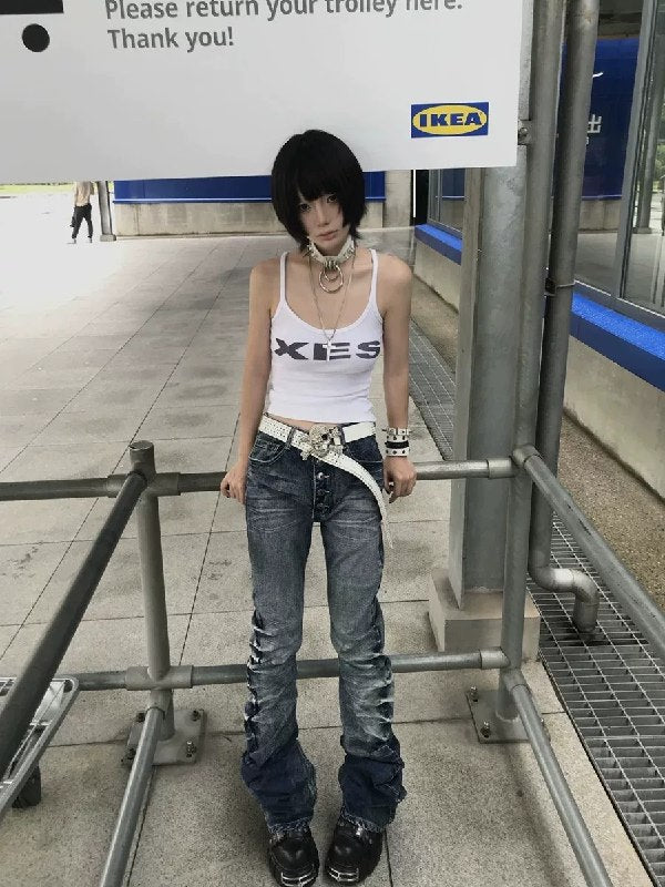 NoE Ripple Crack Flared Jeans