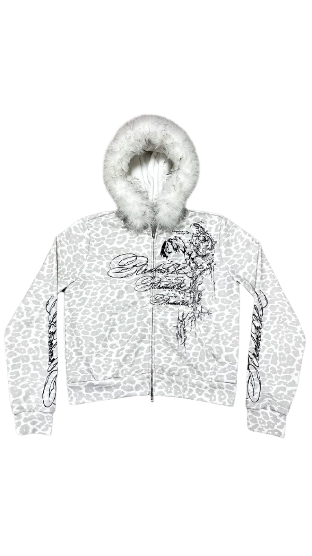 BORN1NH3LL Leopard Fur Zip Hoodie