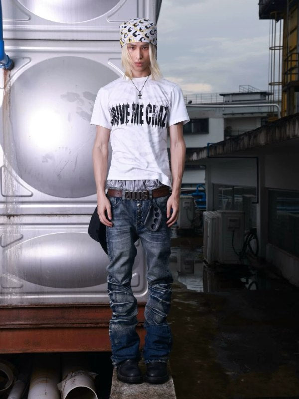 NoE Ripple Crack Flared Jeans