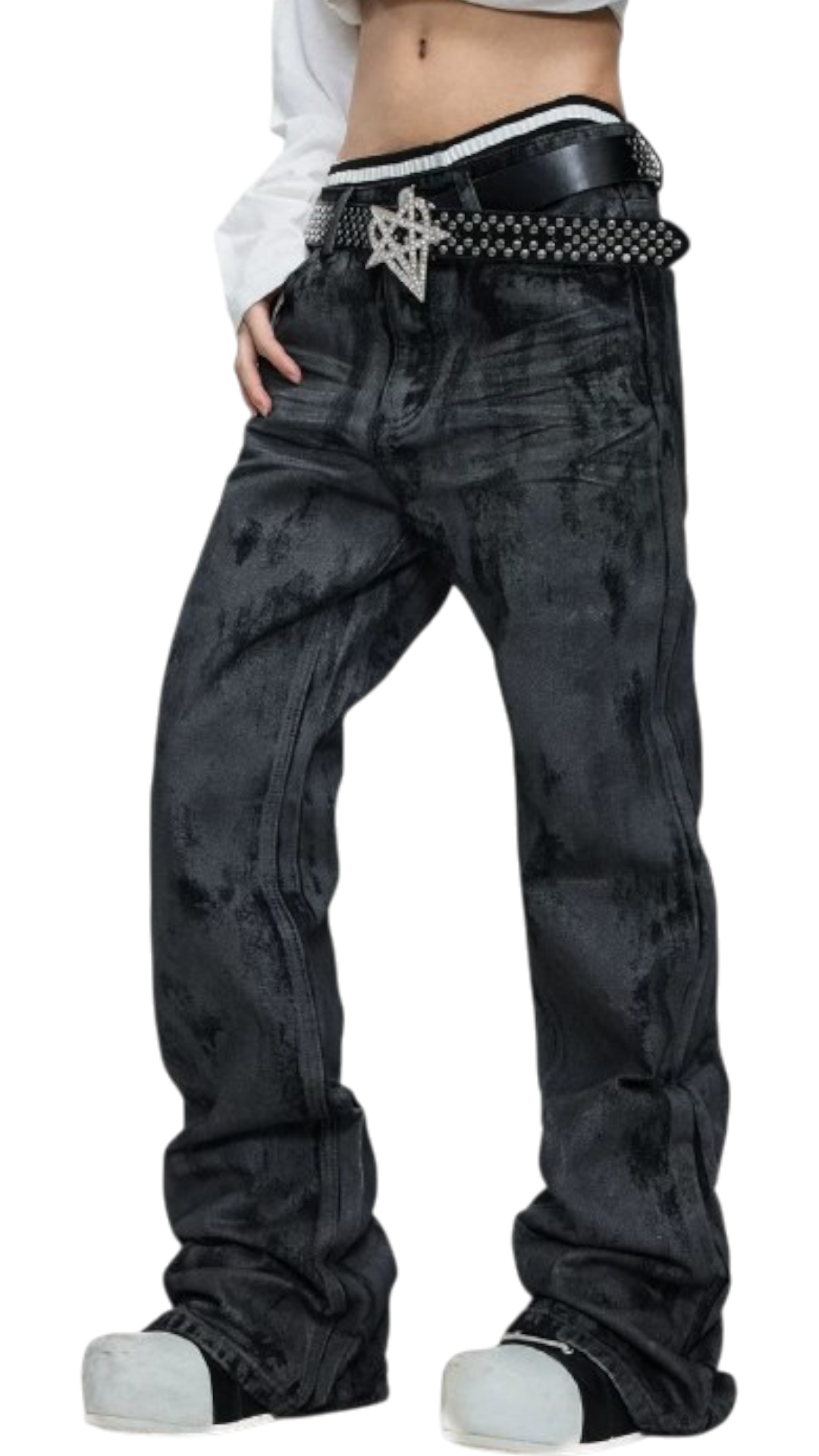 Washed Stacked Wide Jeans