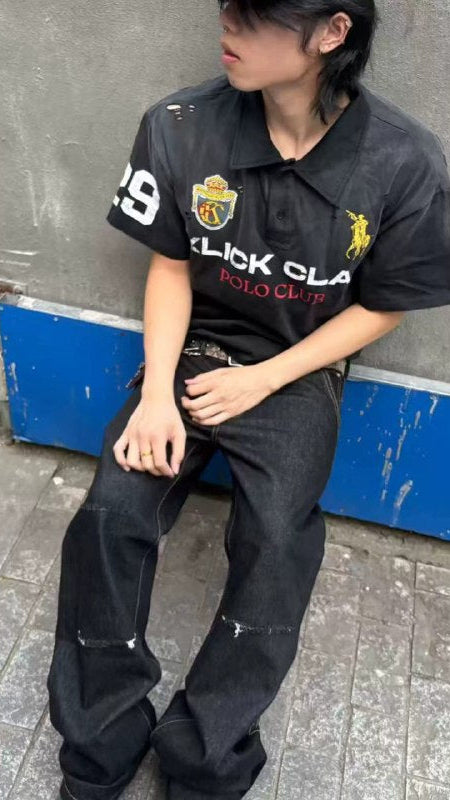 KLICK CLAK Distressed Polo Tee