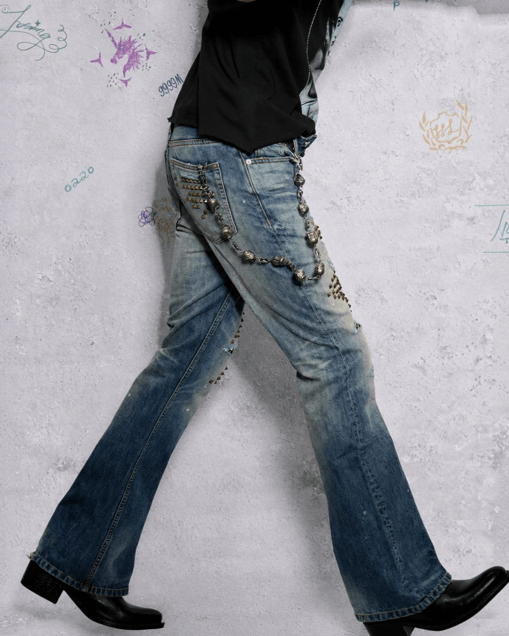 WANNALAB Leopard Flare Denim - SWAGLAB