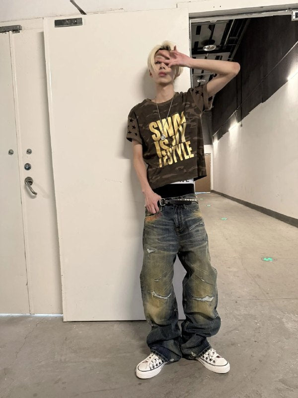 AEONGRAIN Distressed Straight Jeans