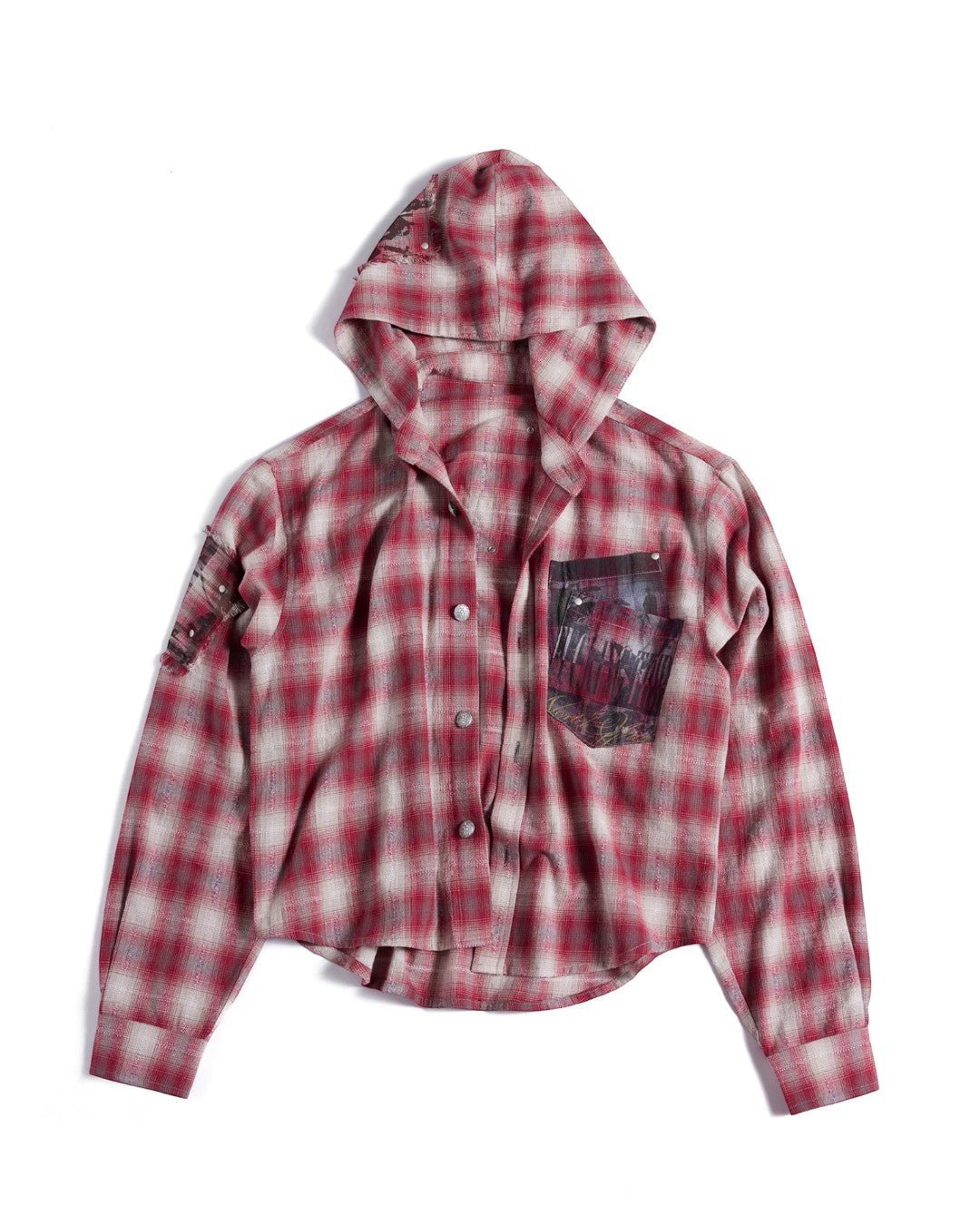 HAS2SONS | 26FW Distressed Plaid Patch Hooded Shirt - SWAGLAB