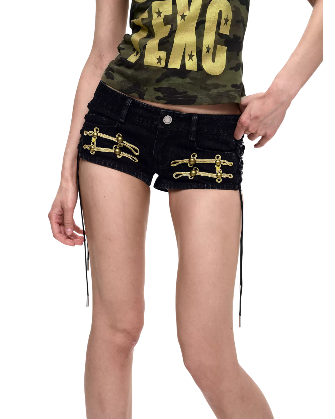 STARTEXCEEDEND Black Toggle Mini Shorts