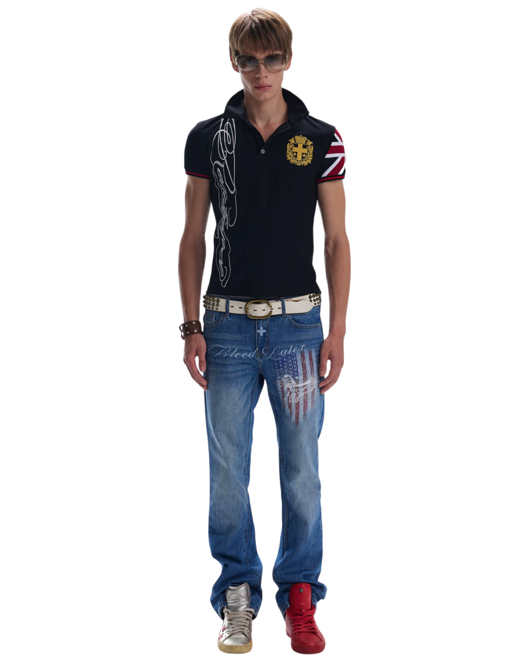 NoE black embroidered polo tee