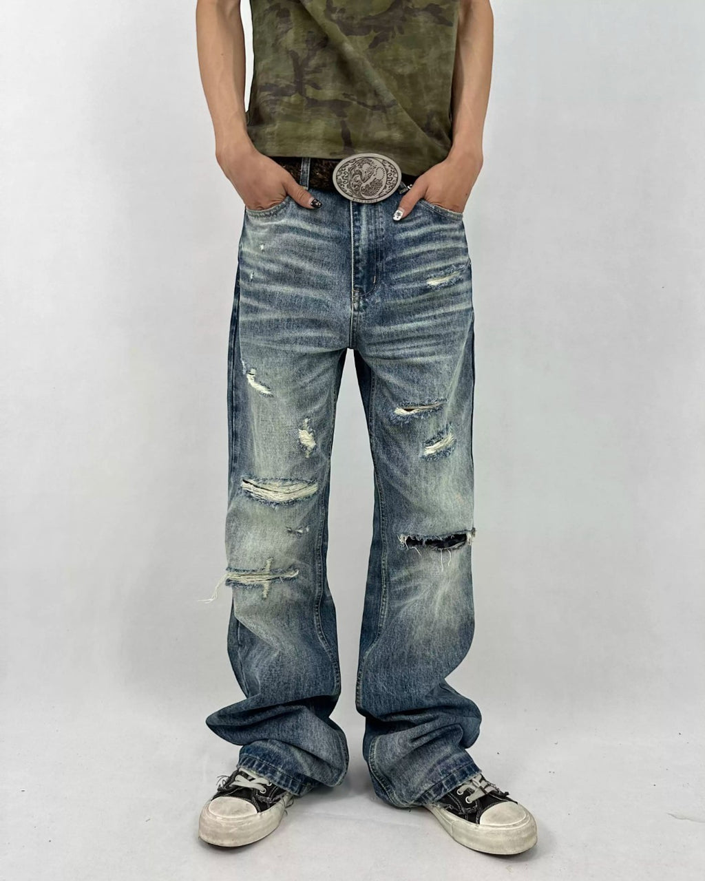 Jerry Club Glacier Distressed Flare Jeans - SWAGLAB