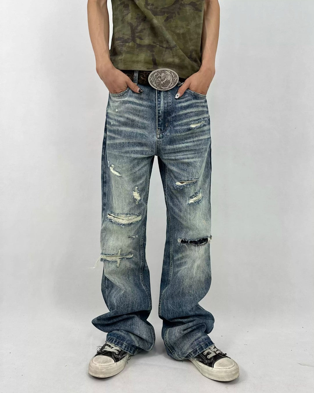 Jerry Club Glacier Distressed Flare Jeans - SWAGLAB