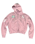 Washed zip-up hoodie in dusty pink, hooded sweatshirt with front zipper and chest logo