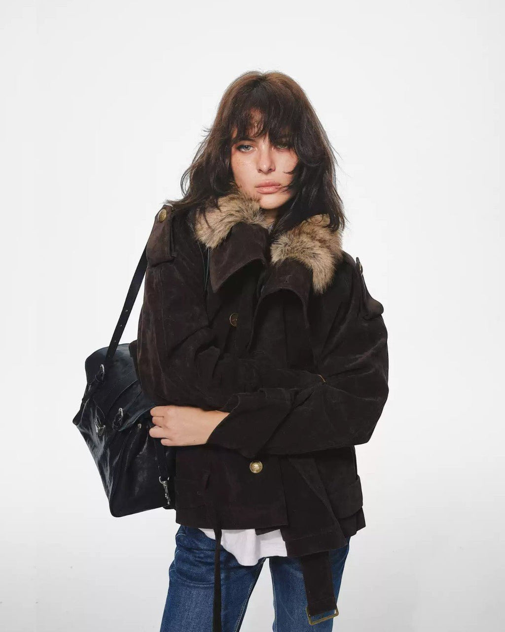 TREclub 25FW Padded Double-Breasted Detachable Fur Jacket - SWAGLAB