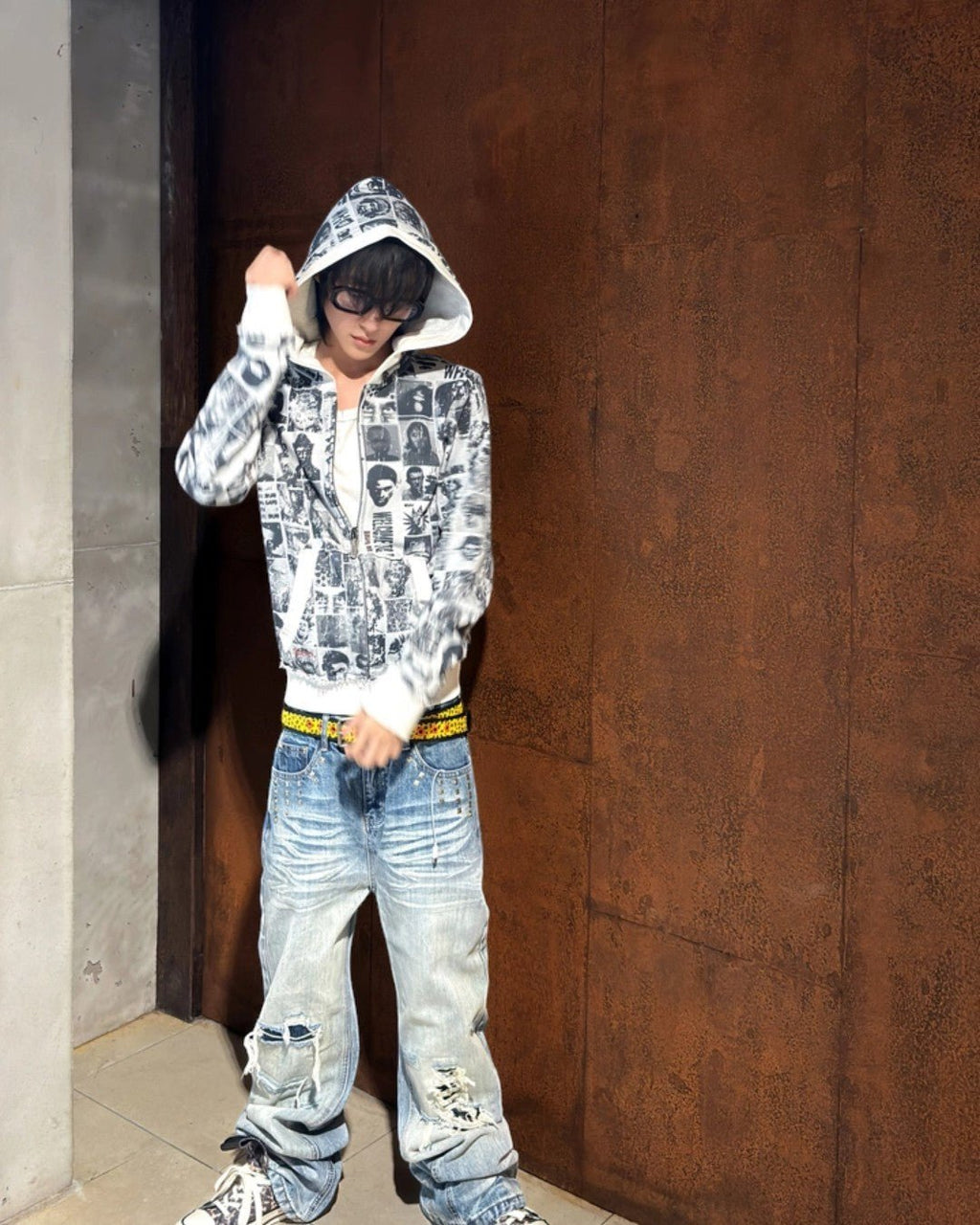 TREclub 26AW Newspaper Portrait All Fleece Zip Hoodie - SWAGLAB