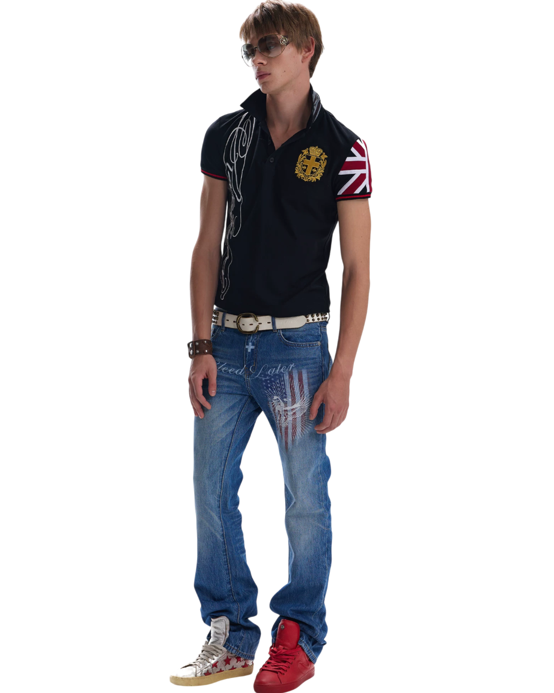 NoE black embroidered polo tee