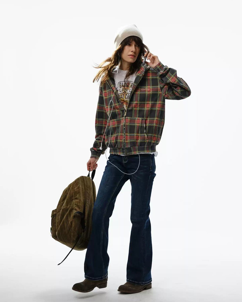 TREclub 26SS Vintage Washed Distressed Red Plaid Zip Hoodie - SWAGLAB