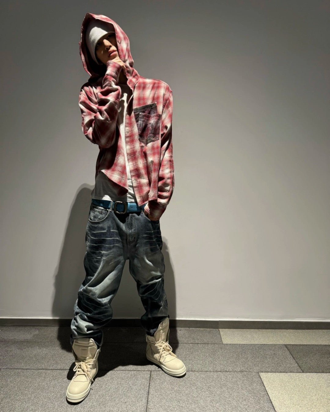 HAS2SONS | 26FW Distressed Plaid Patch Hooded Shirt - SWAGLAB