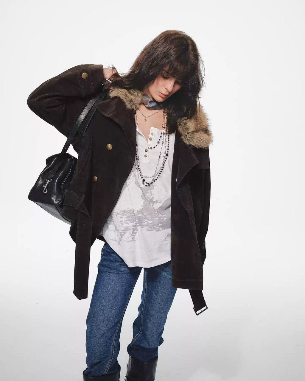 TREclub 25FW Padded Double-Breasted Detachable Fur Jacket - SWAGLAB
