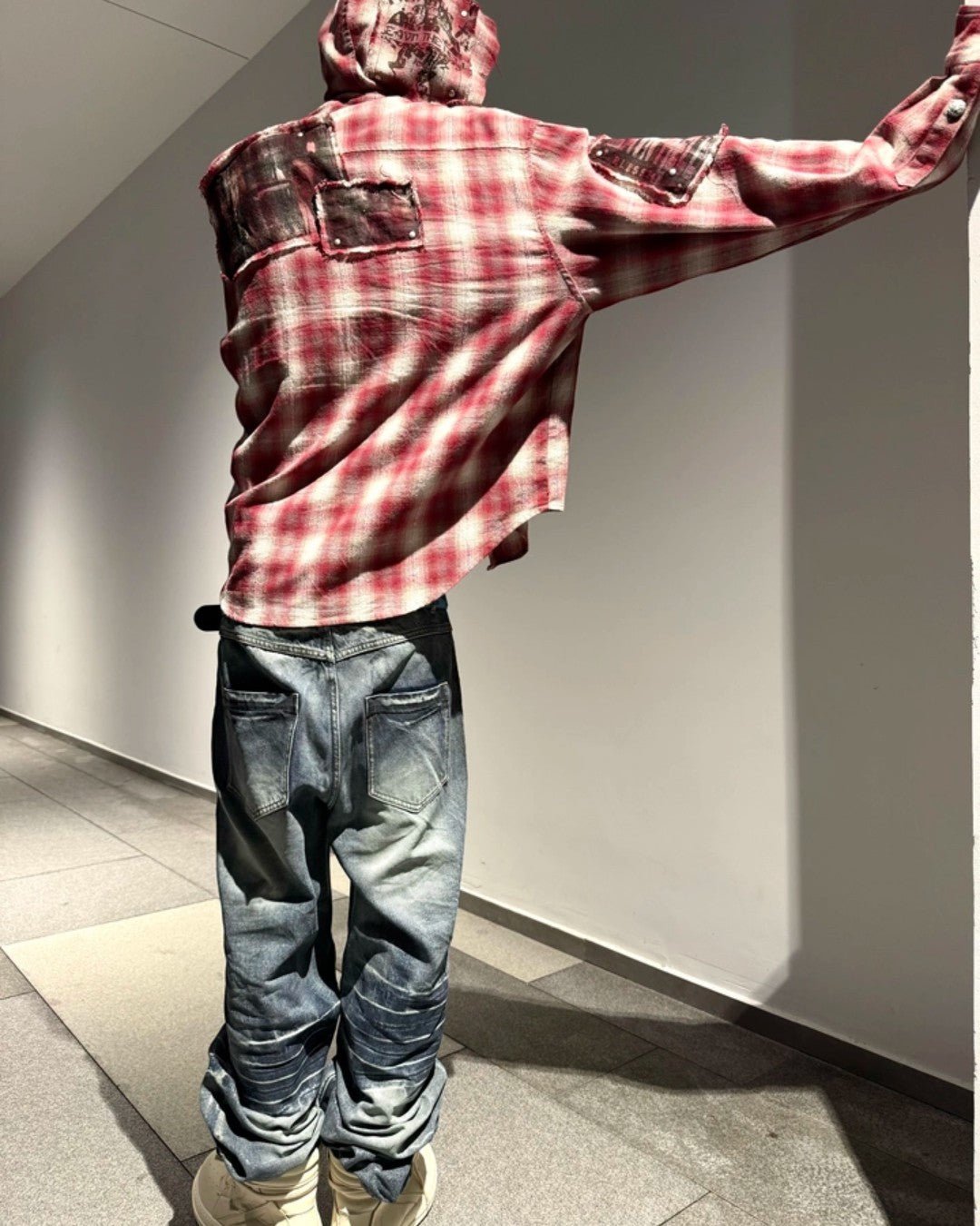 HAS2SONS | 26FW Distressed Plaid Patch Hooded Shirt - SWAGLAB