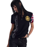 NoE black embroidered polo tee
