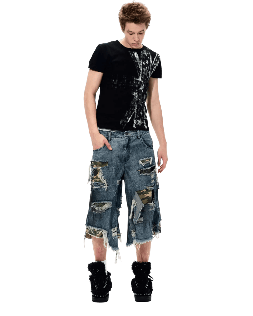 FORTH3EX Patchwork Denim Shorts - SWAGLAB