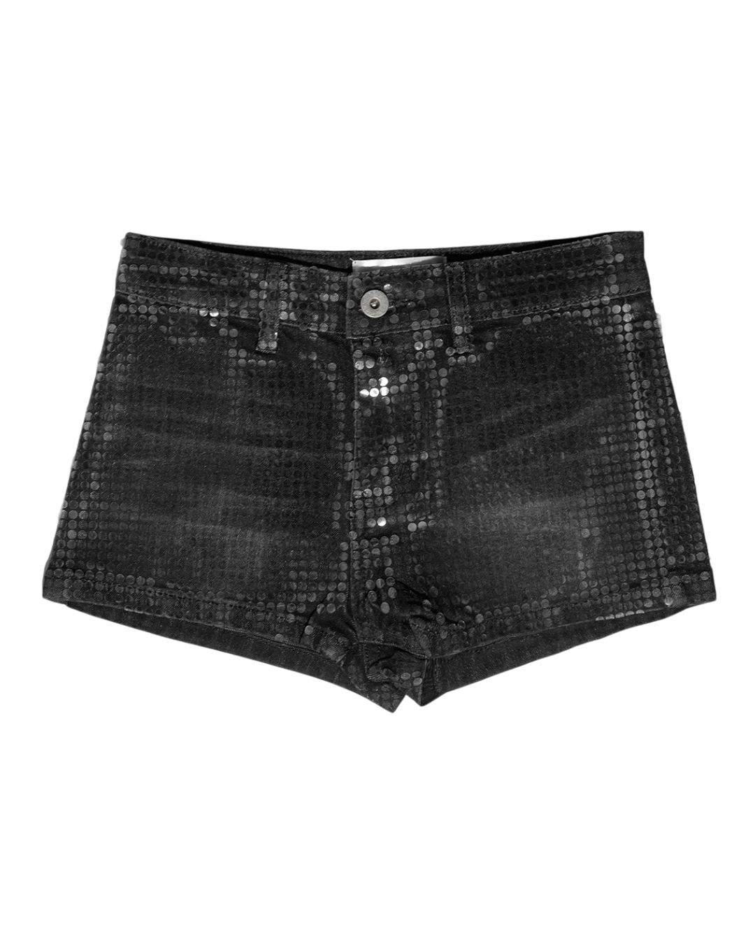 Black sequin shorts on a white background