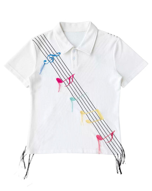 CHAI 26SS Colorful Music Note Embroidered Waffle Polo - SWAGLAB