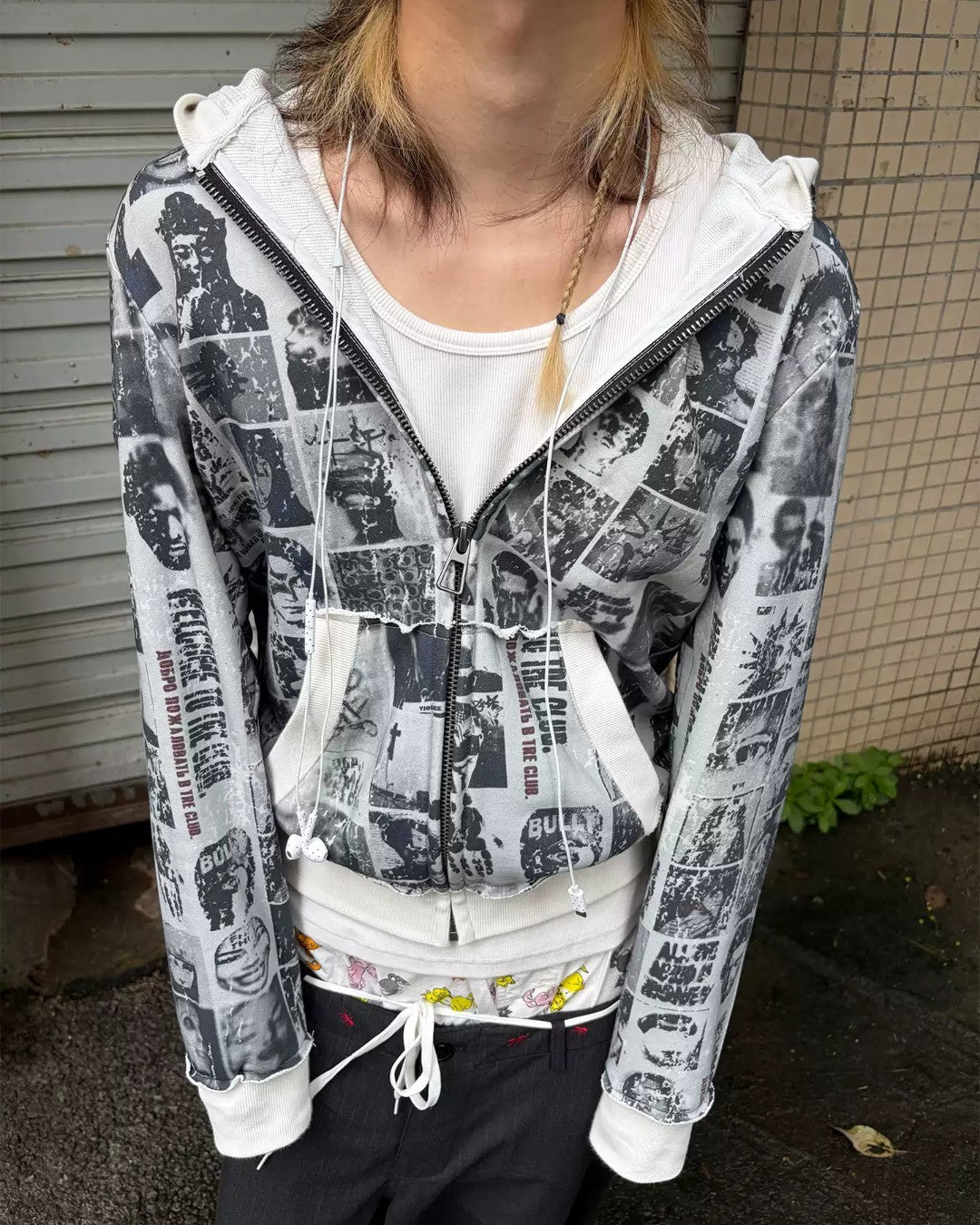 TREclub 26AW Newspaper Portrait All Fleece Zip Hoodie - SWAGLAB