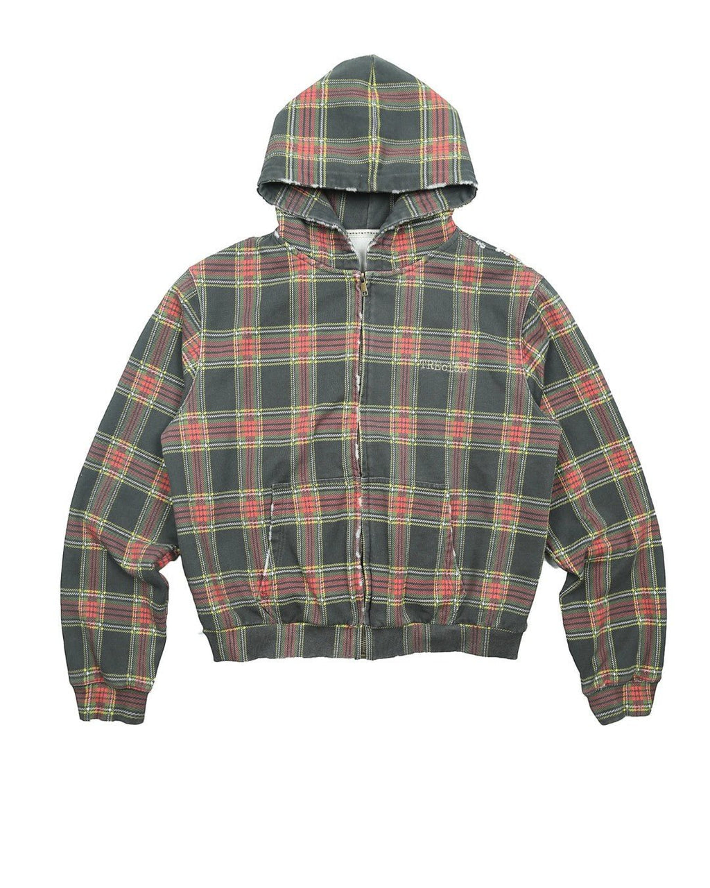 TREclub 26SS Vintage Washed Distressed Red Plaid Zip Hoodie - SWAGLAB