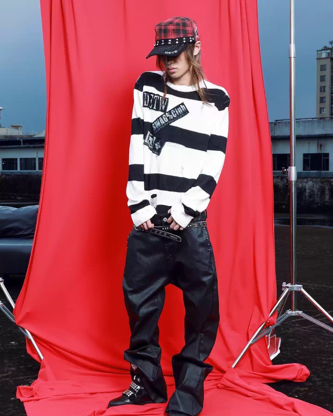 DETW 26FW Punk Striped Patch Knit Sweater - SWAGLAB