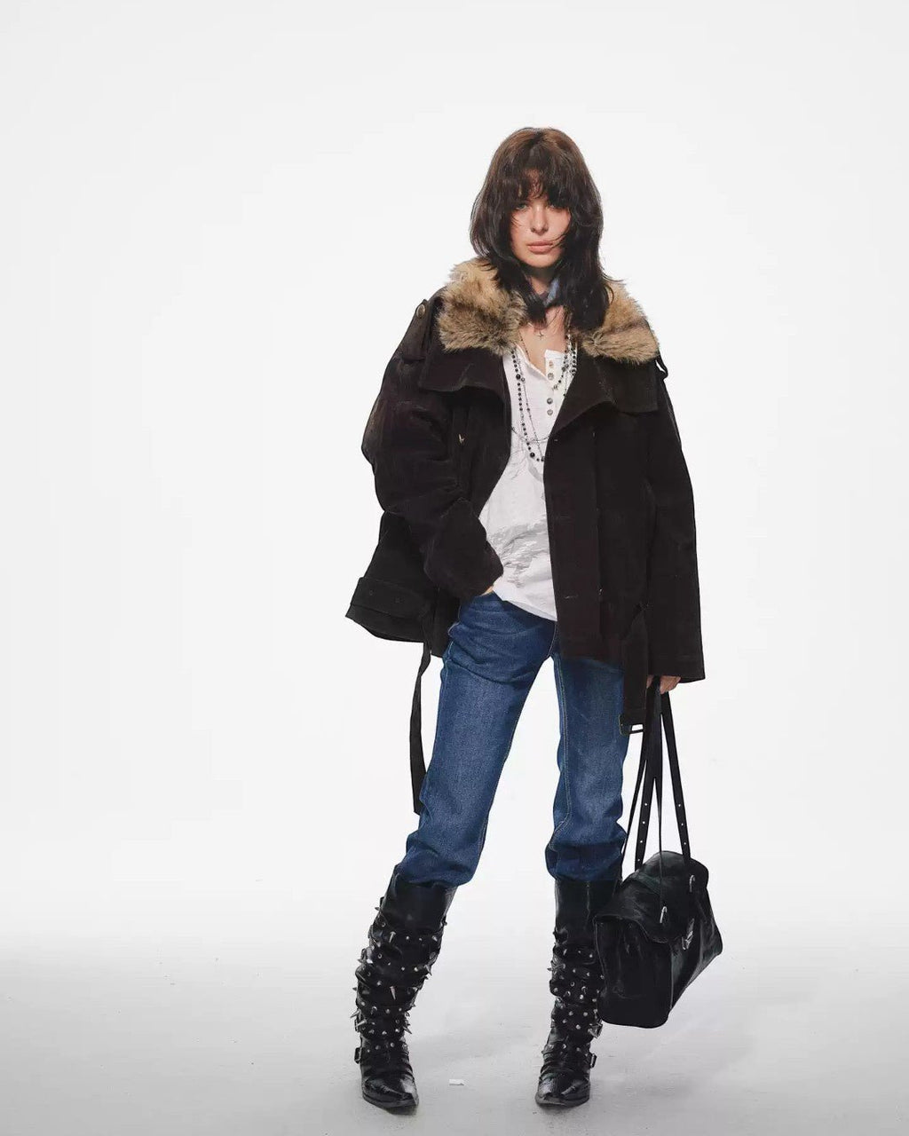 TREclub 25FW Padded Double-Breasted Detachable Fur Jacket - SWAGLAB