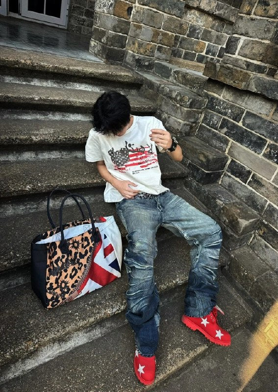 NoE Ripple Crack Flared Jeans