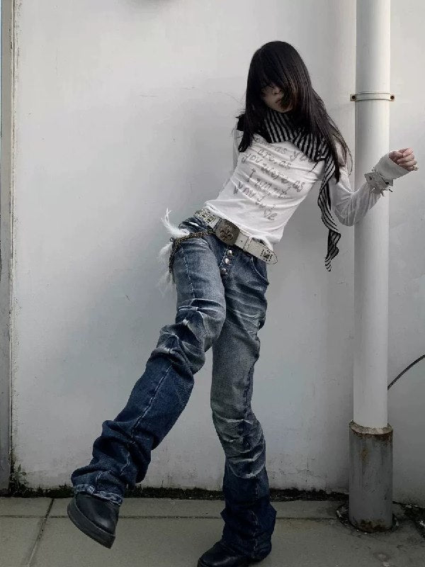 NoE Ripple Crack Flared Jeans