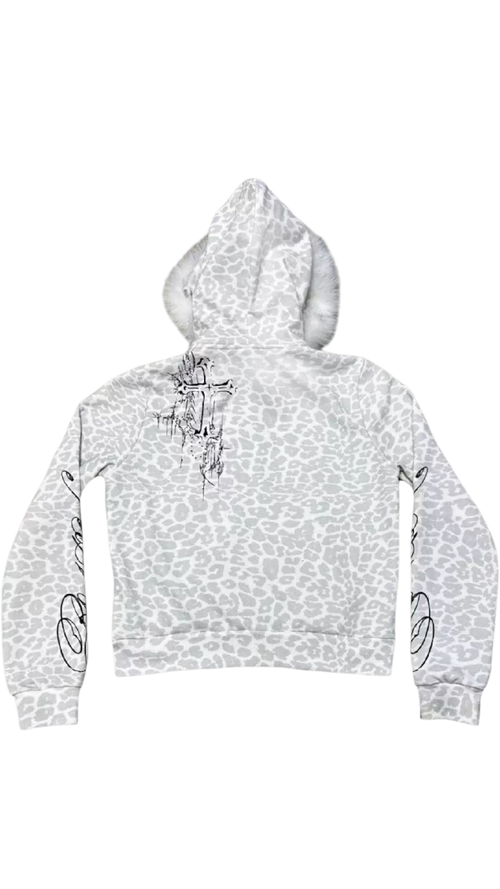BORN1NH3LL Leopard Fur Zip Hoodie