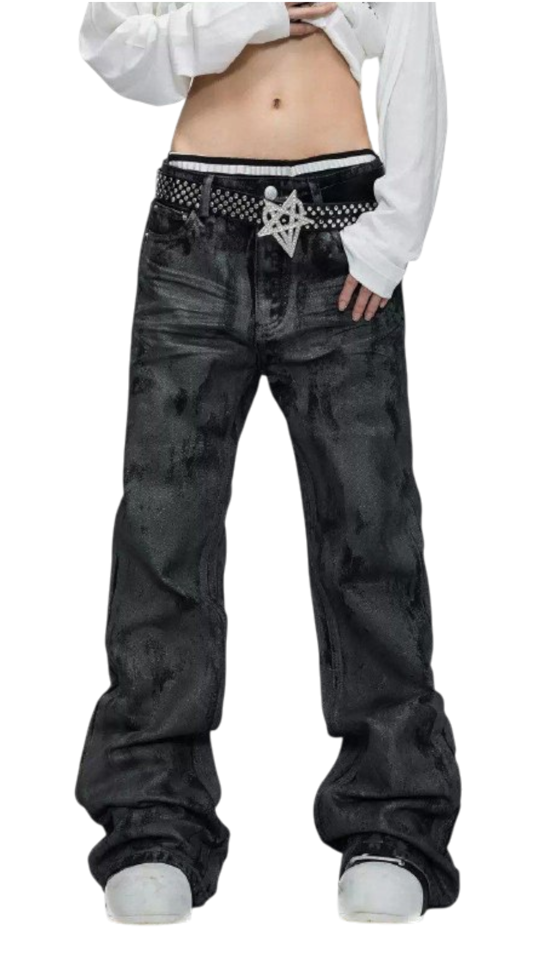 Washed Stacked Wide Jeans