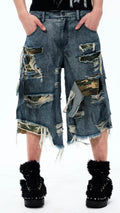 Distressed Patchwork Denim Shorts
