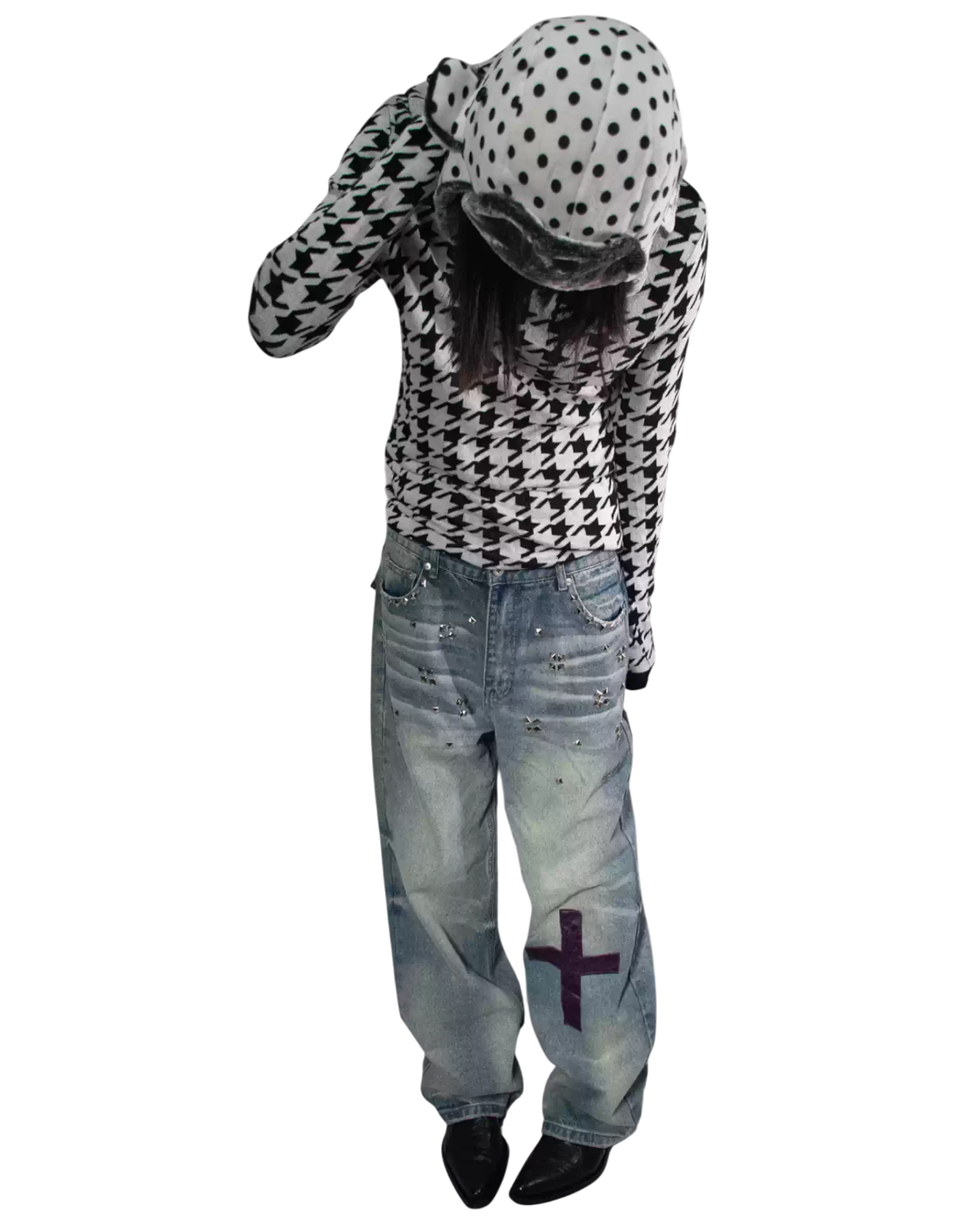 Leopard Studded Baggy Denim
