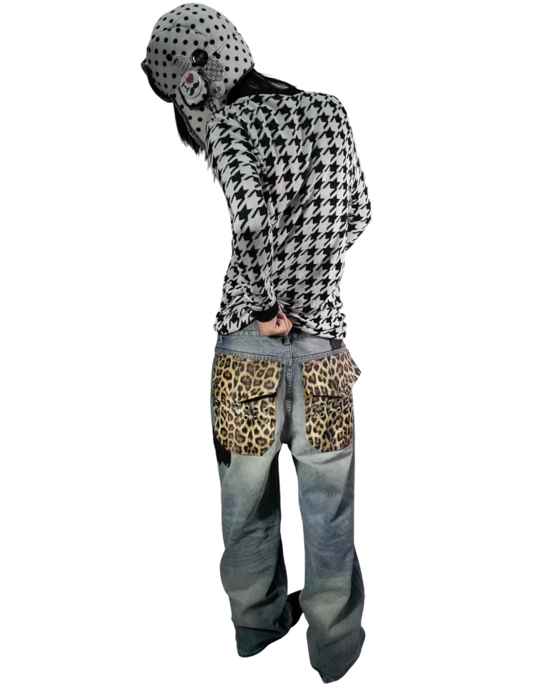 Leopard Studded Baggy Denim