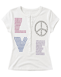 White baby henley T-shirt with rhinestone Love letters and snap button placket