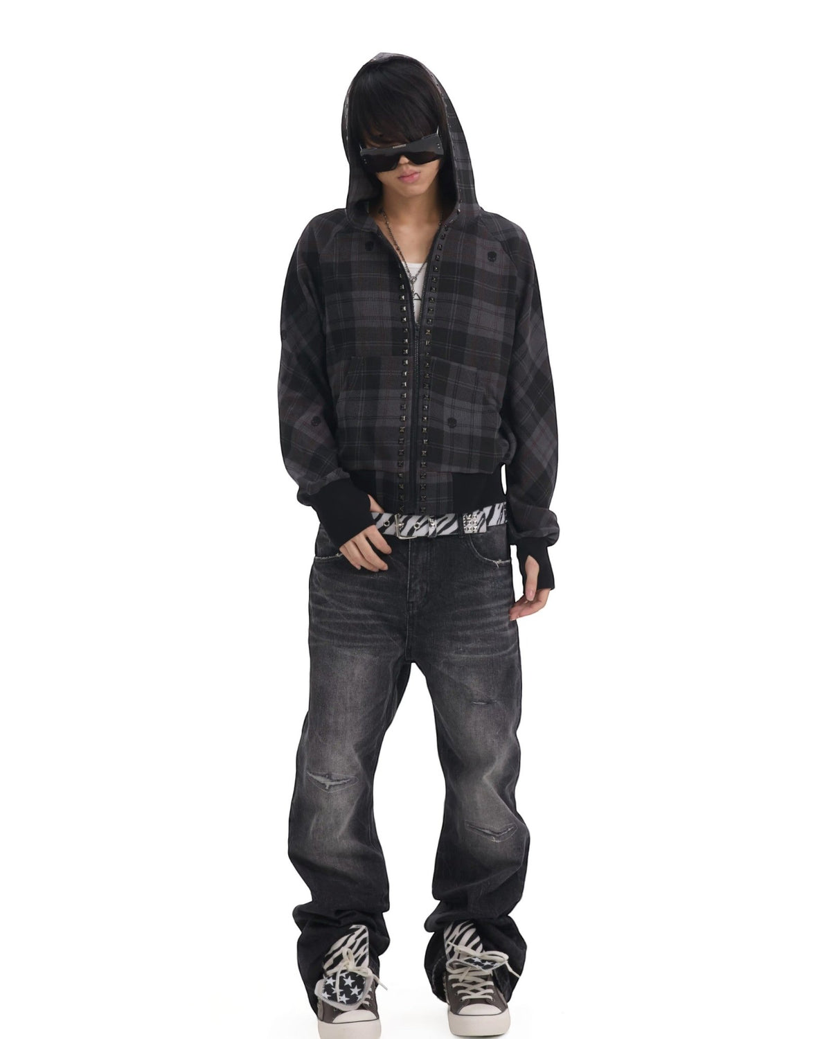 Numb Asia Plaid Zip Hoodie - SWAGLAB